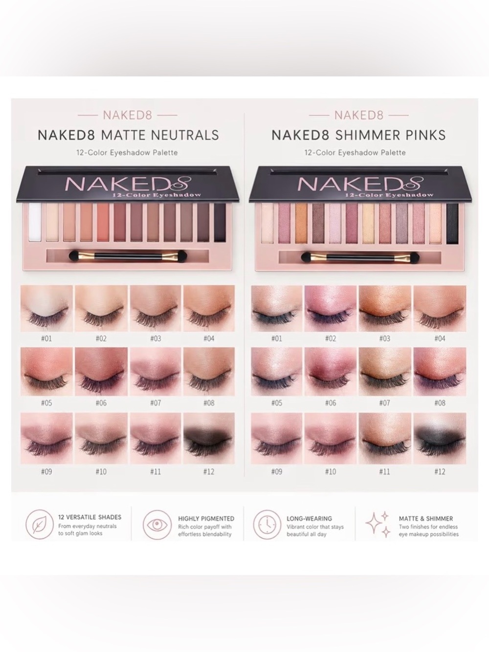 Sulily 12 Colors Naked Eyeshadow Palette-Nude Matte Shimmer Smokey Glitter - Picture 3 of 8